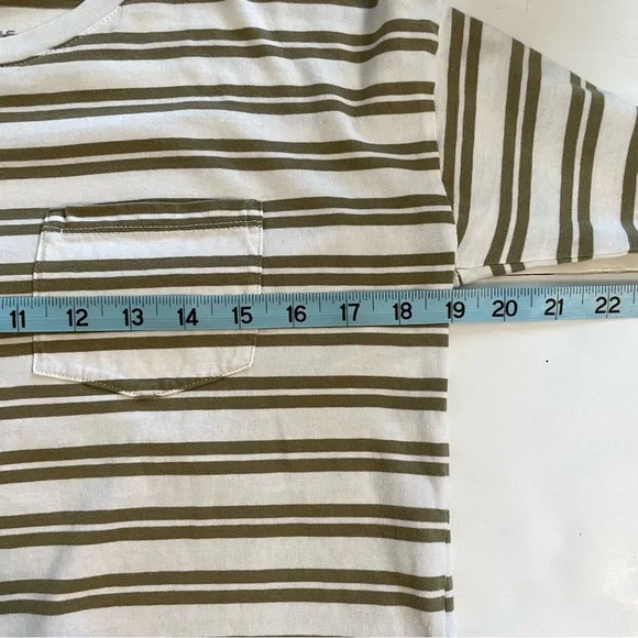 Everlane Long Sleeve Box Cut Pocket Tee Olive Green Tan Striped Shirt Size XS - Picture 10 of 10